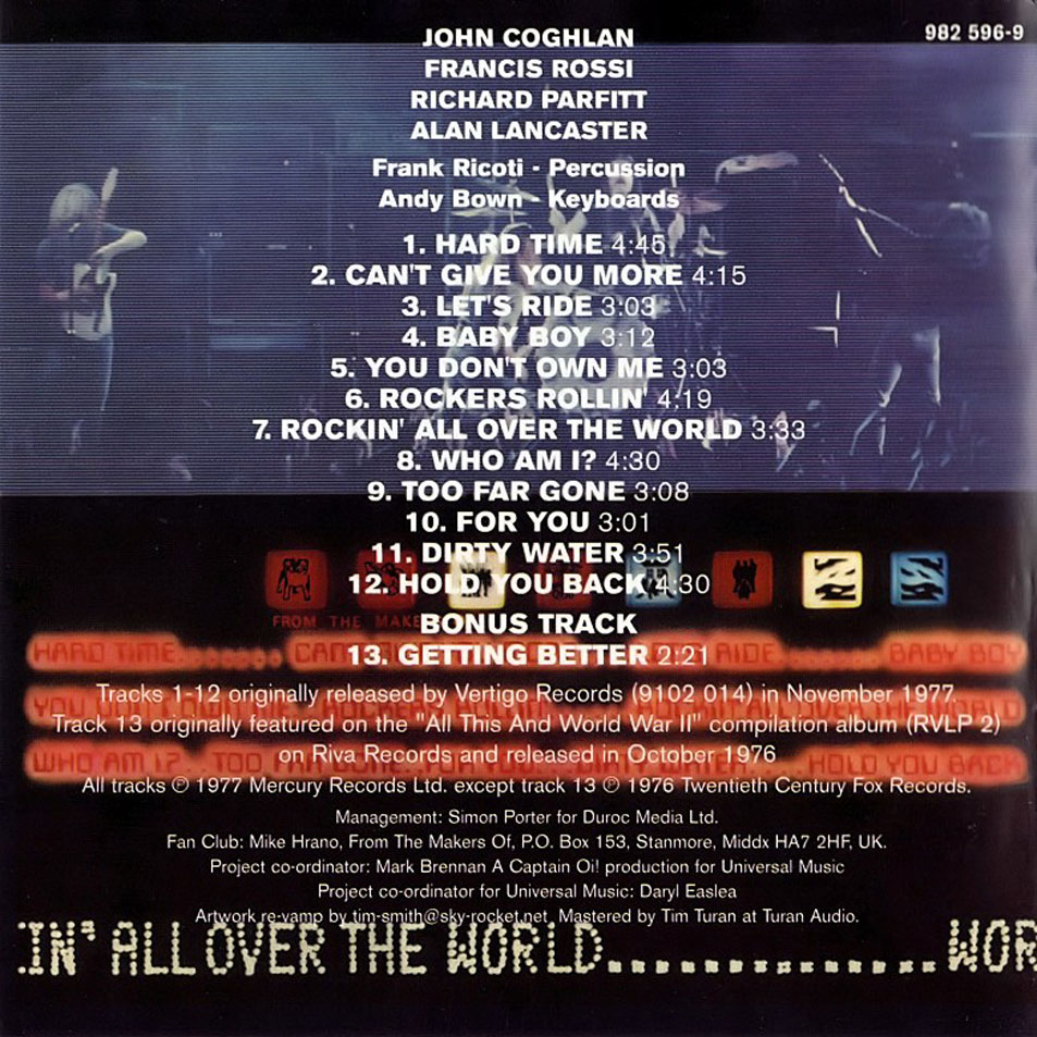 Cartula Interior Frontal de Status Quo - Rockin' All Over The World (2005)