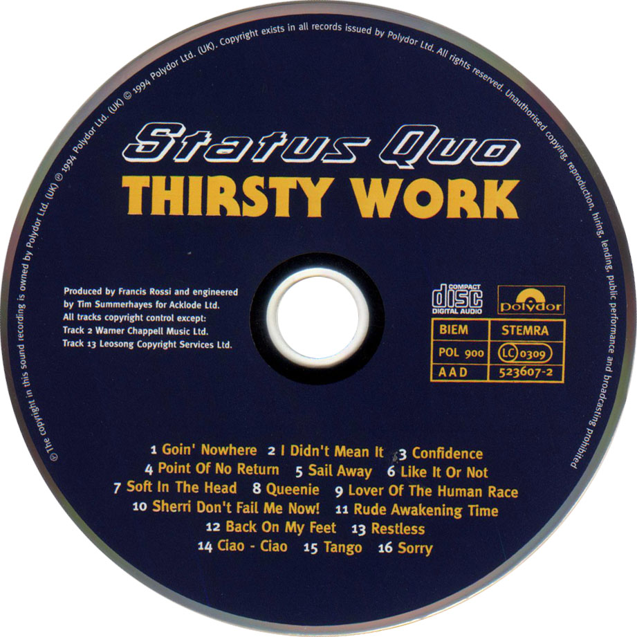 Cartula Cd de Status Quo - Thirsty Work