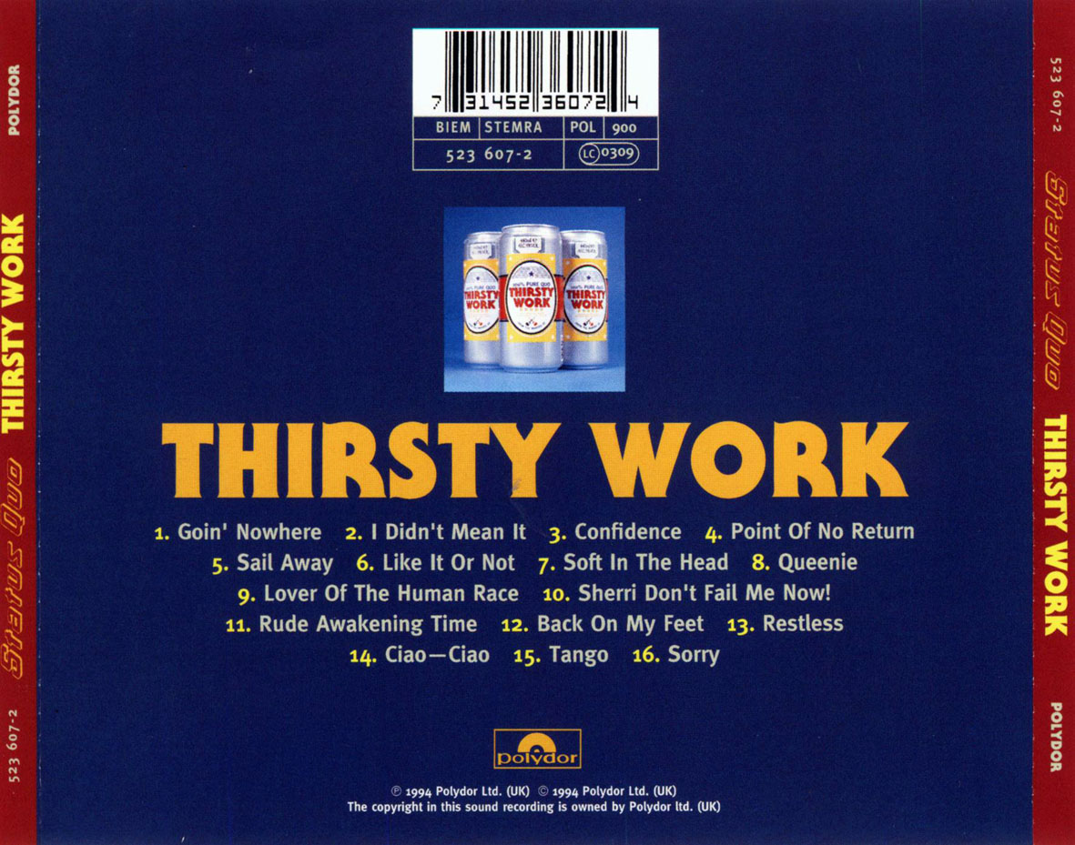 Cartula Trasera de Status Quo - Thirsty Work