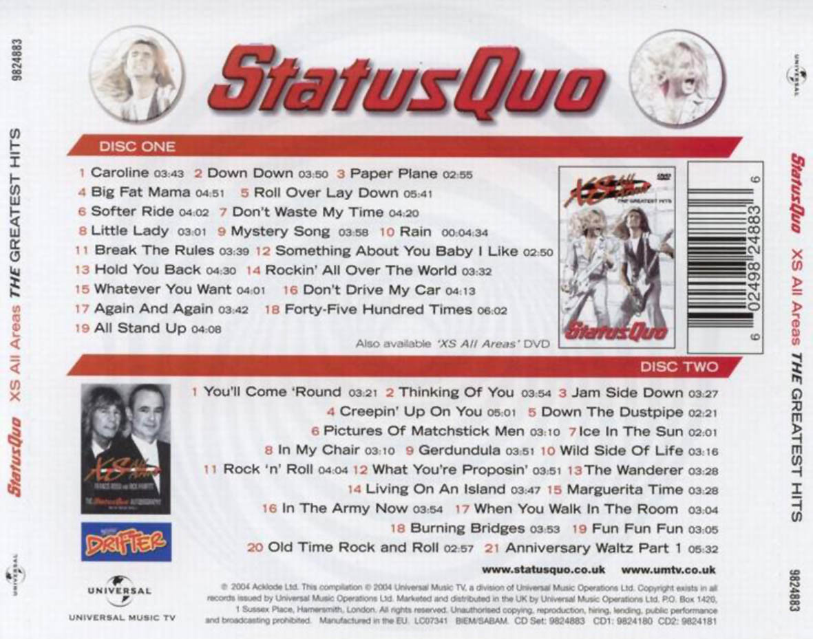Cartula Trasera de Status Quo - Xs All Areas (The Greatest Hits)