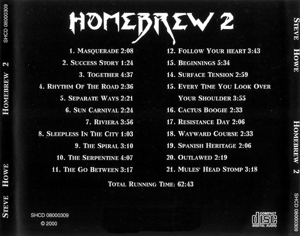 Cartula Trasera de Steve Howe - Homebrew 2