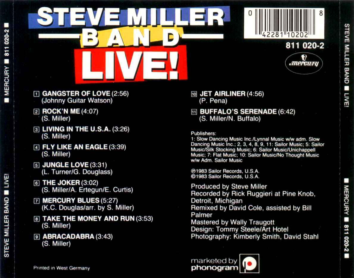 Cartula Trasera de Steve Miller Band - Live!