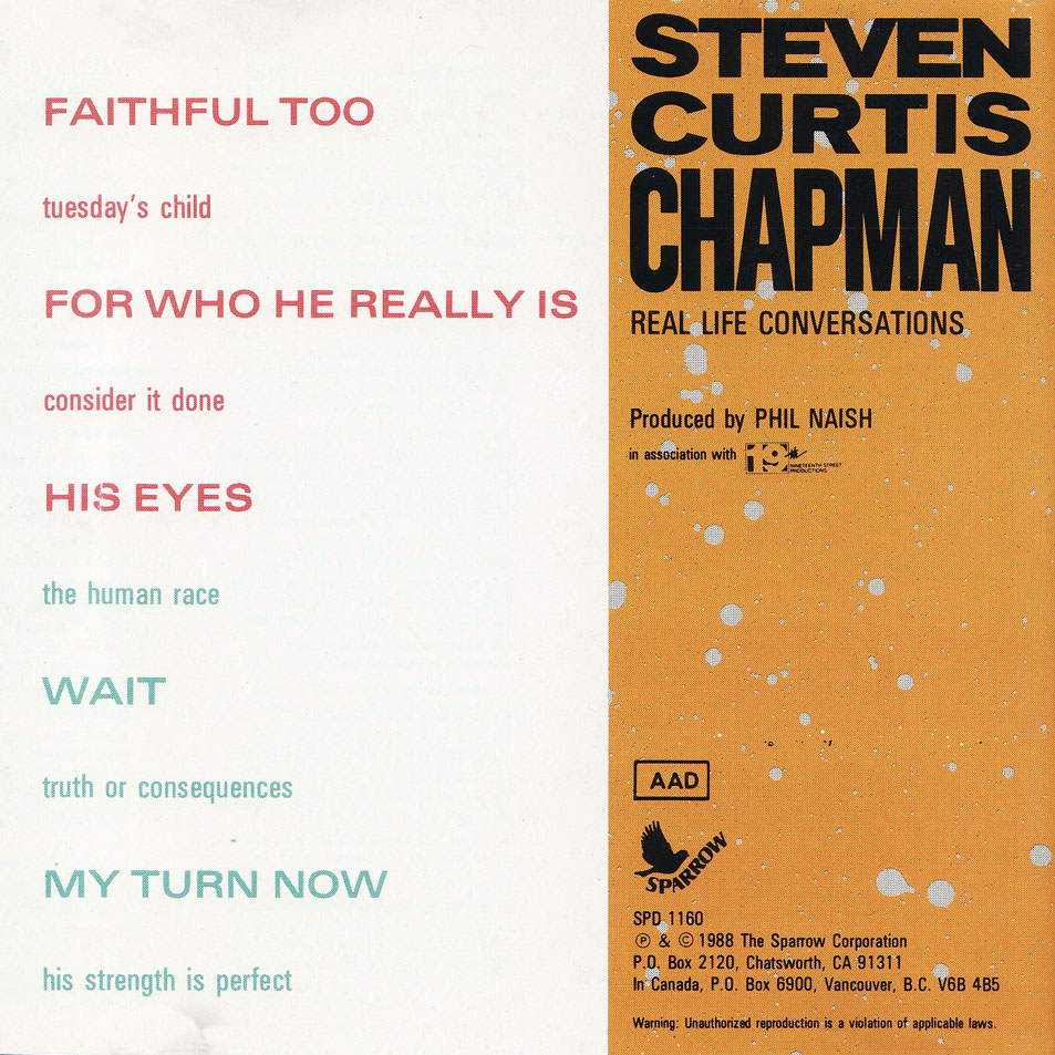 Cartula Interior Frontal de Steven Curtis Chapman - Real Life Conversations