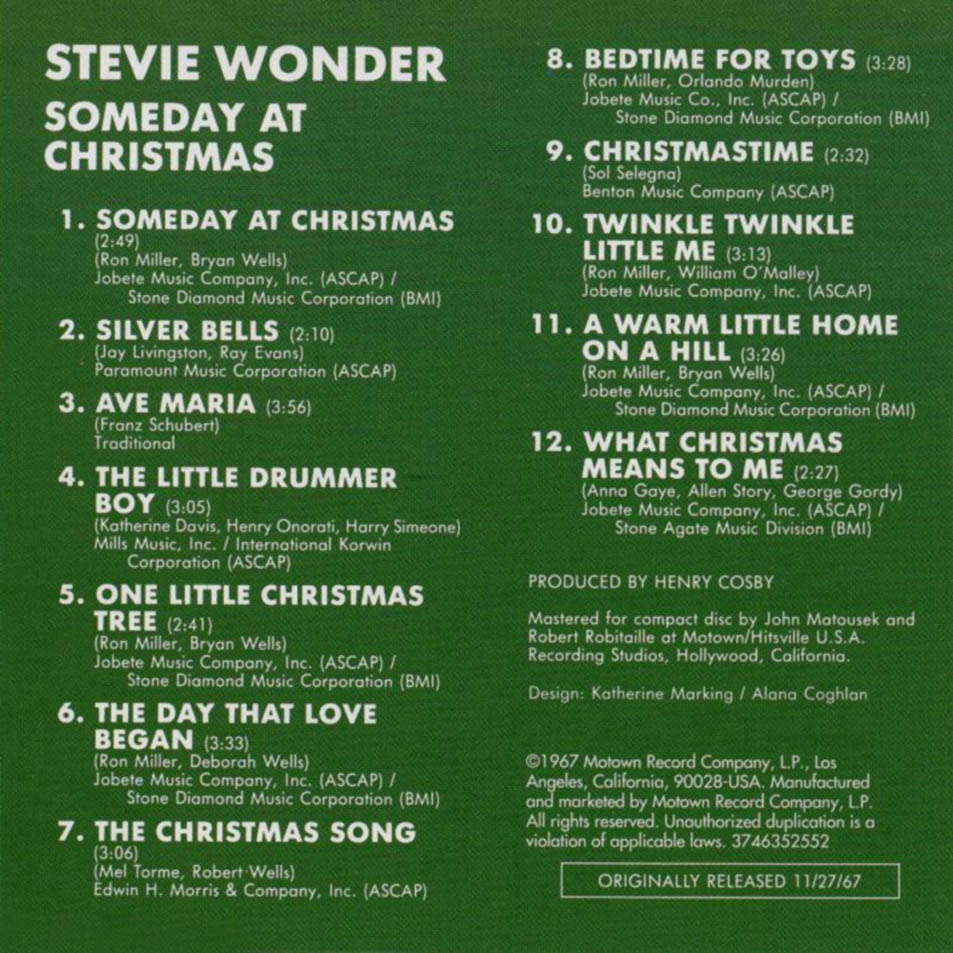 Cartula Interior Frontal de Stevie Wonder - Someday At Christmas