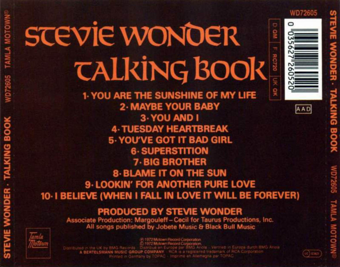 Cartula Trasera de Stevie Wonder - Talking Book