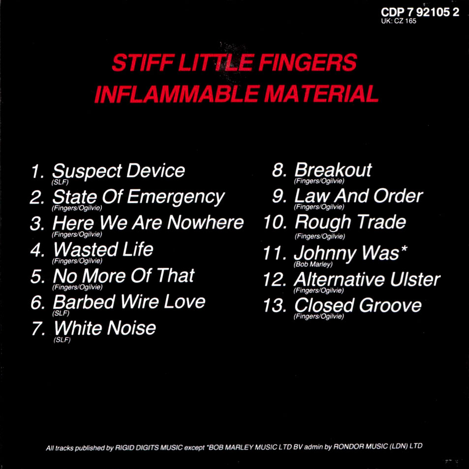 Cartula Interior Frontal de Stiff Little Fingers - Inflammable Material