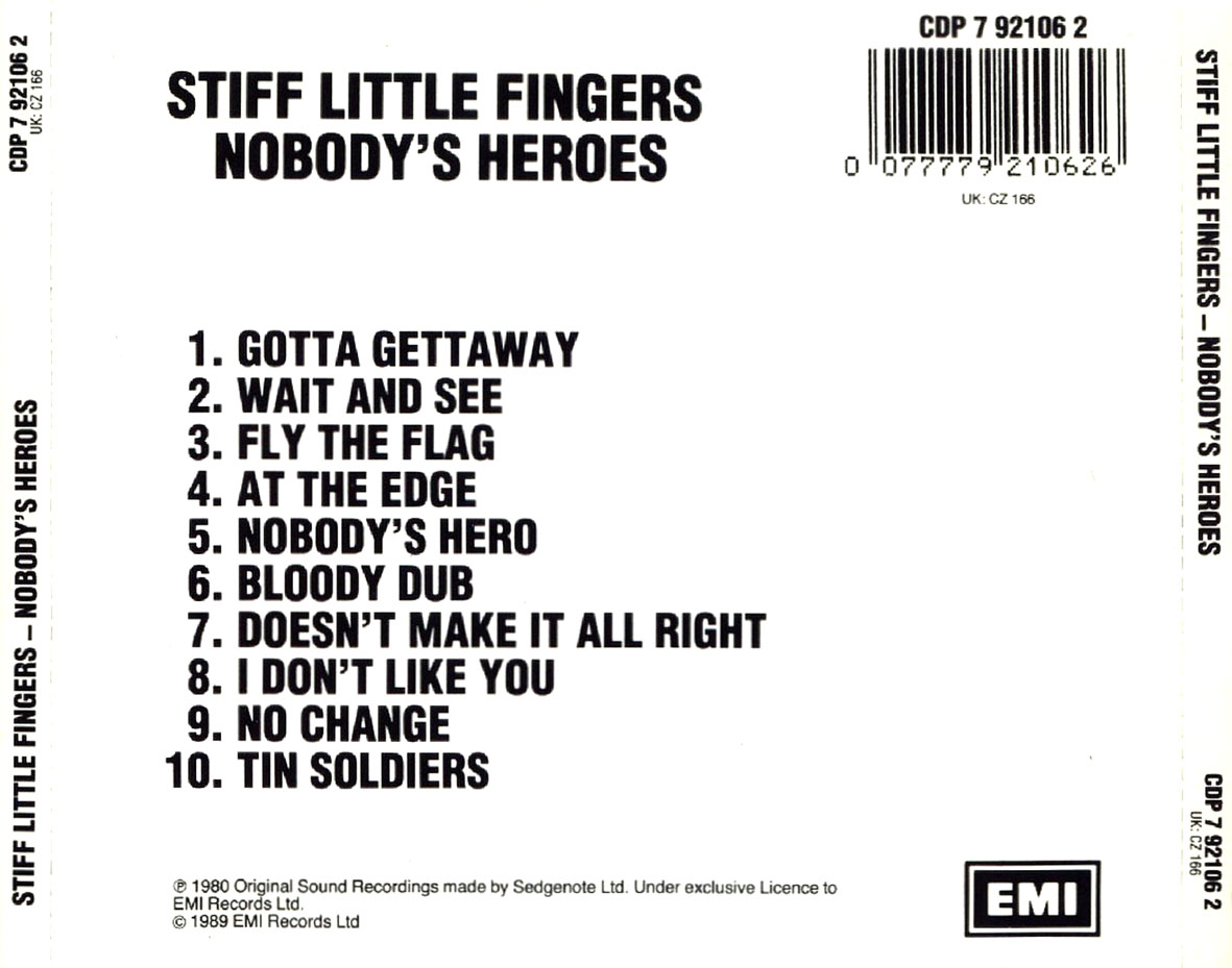 Cartula Trasera de Stiff Little Fingers - Nobody's Heroes