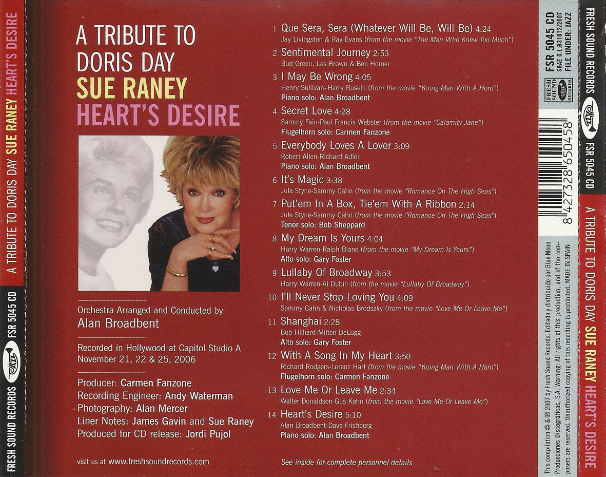Cartula Trasera de Sue Raney - Heart's Desire: A Tribute To Doris Day
