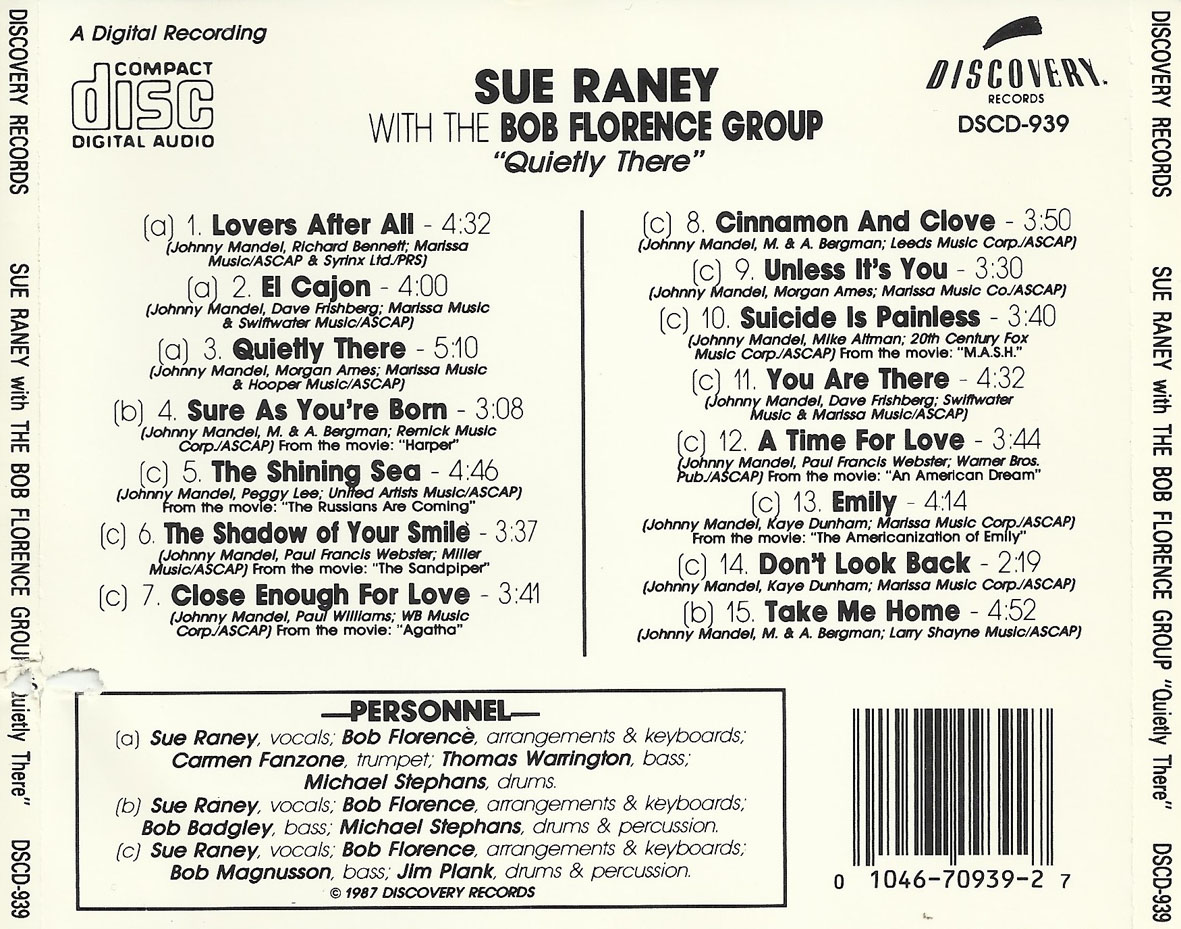 Cartula Trasera de Sue Raney - Quietly There