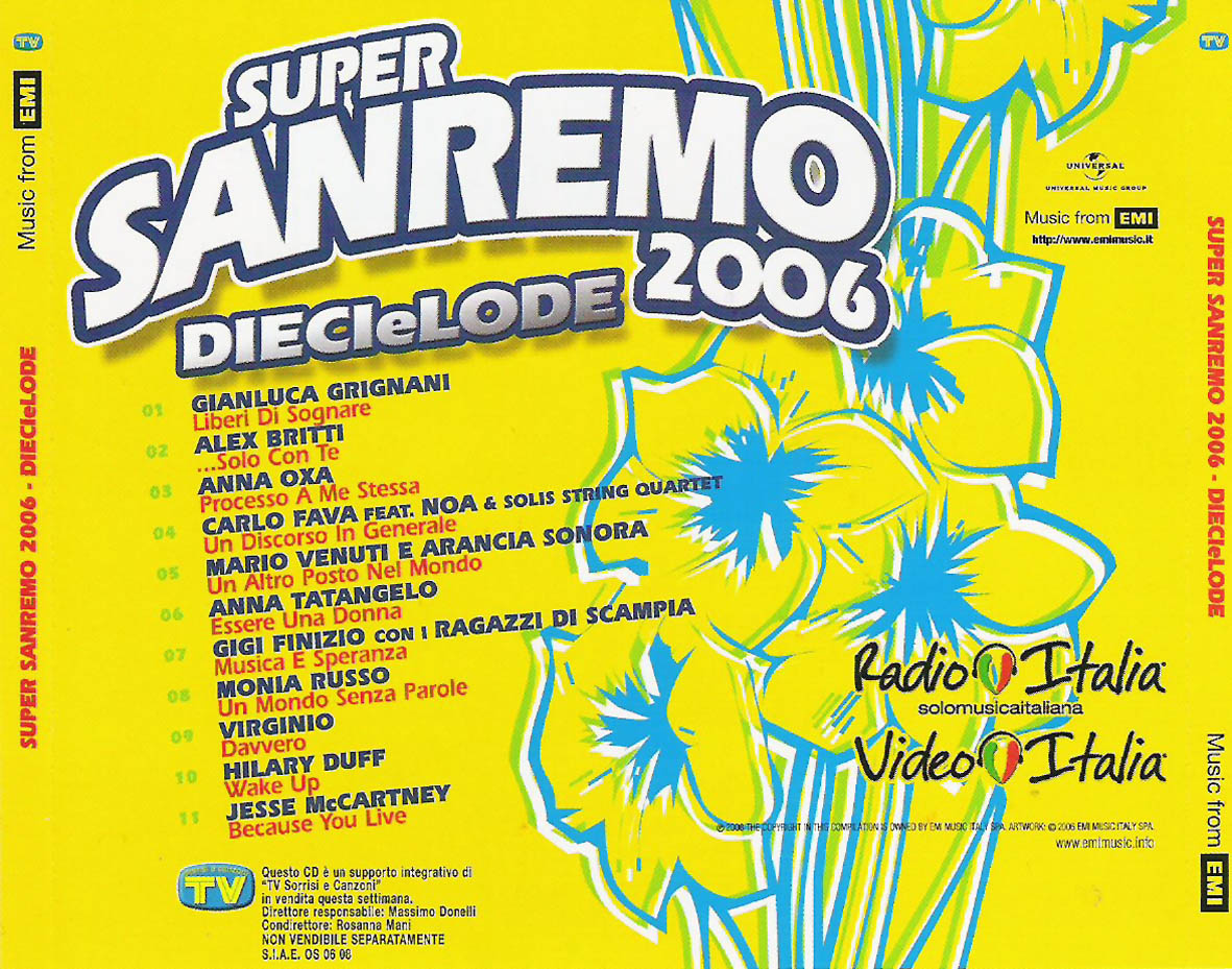 Cartula Trasera de Super Sanremo 2006 Diecielode