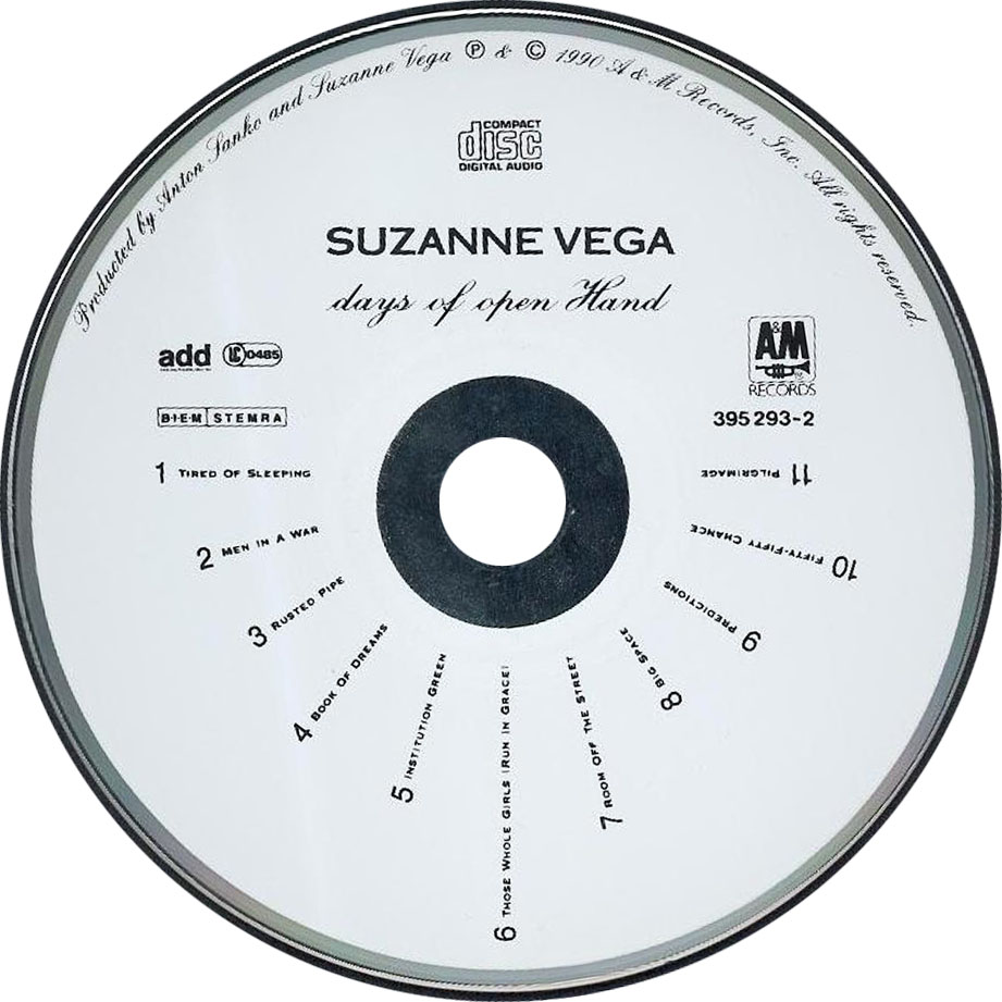 Cartula Cd de Suzanne Vega - Days Of Open Hand