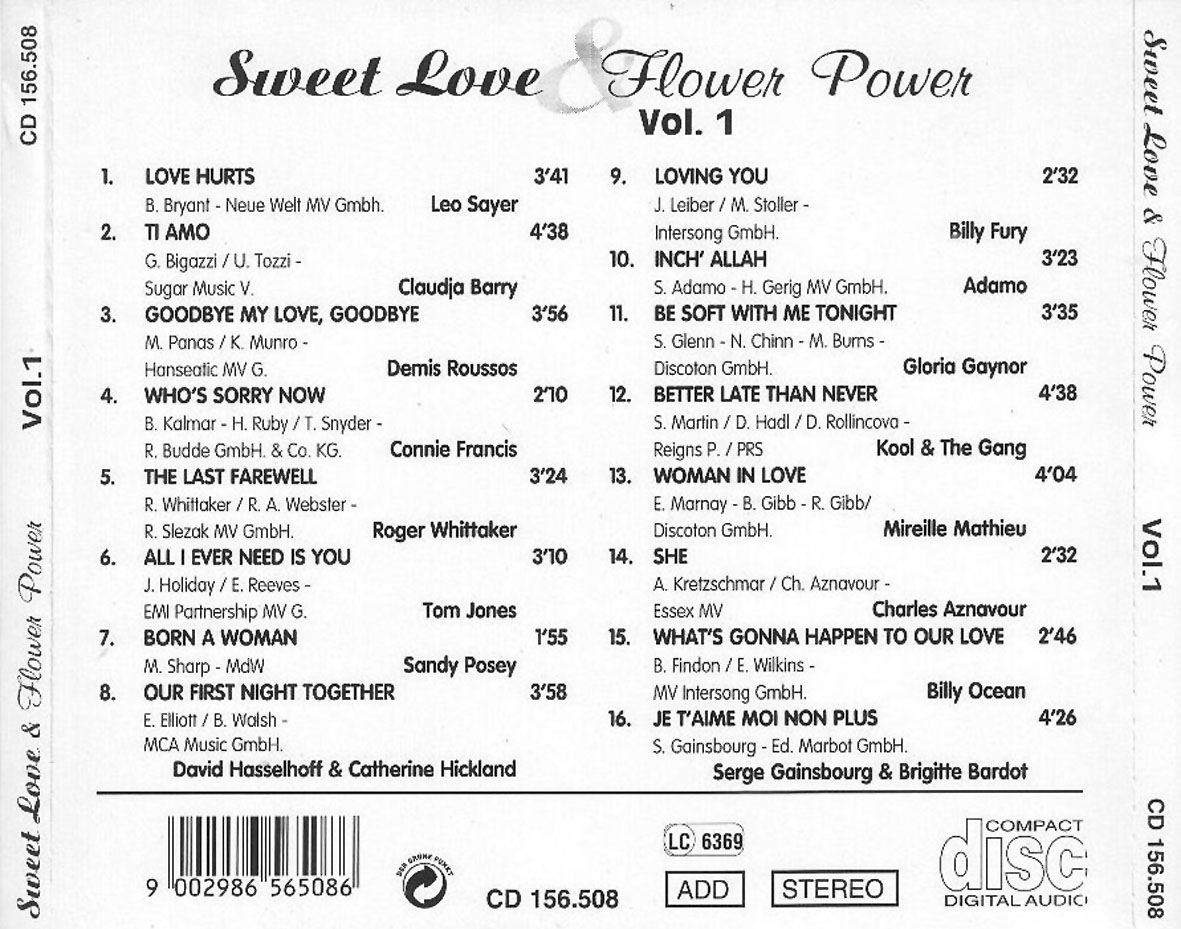 Cartula Trasera de Sweet Love & Flower Power Volume 1