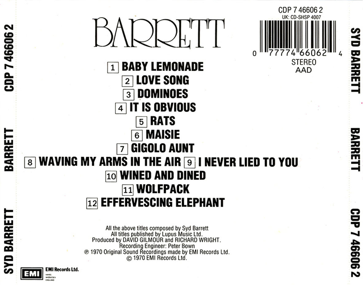 Cartula Trasera de Syd Barrett - Barrett