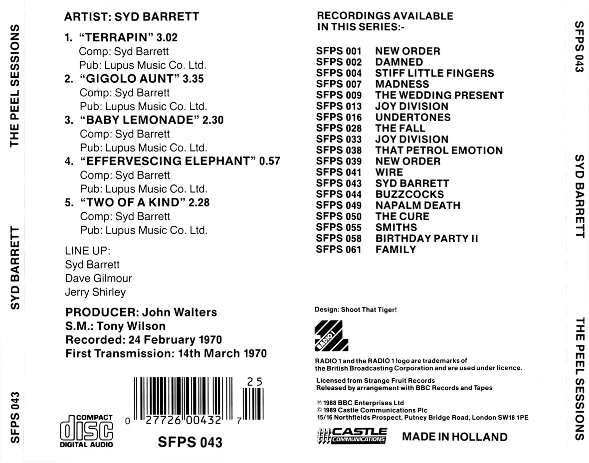 Cartula Trasera de Syd Barrett - The Peel Sessions (Ep)