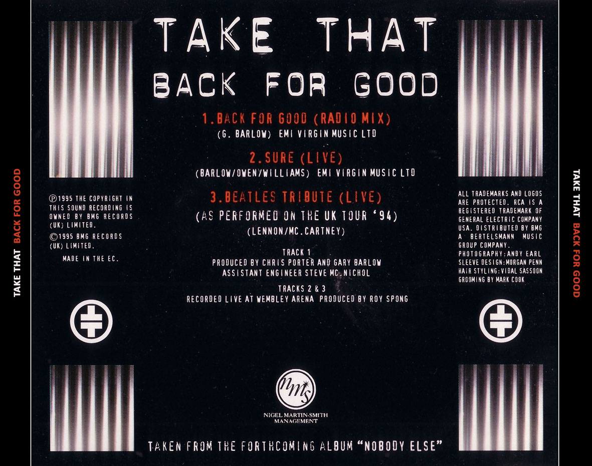 Cartula Trasera de Take That - Back For Good (Cd Single)