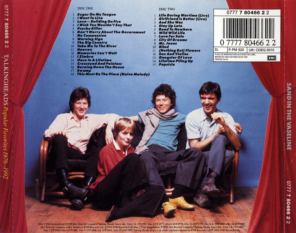 Cartula Trasera de Talking Heads - Sand In The Vaseline: Popular Favorites 1976-1992