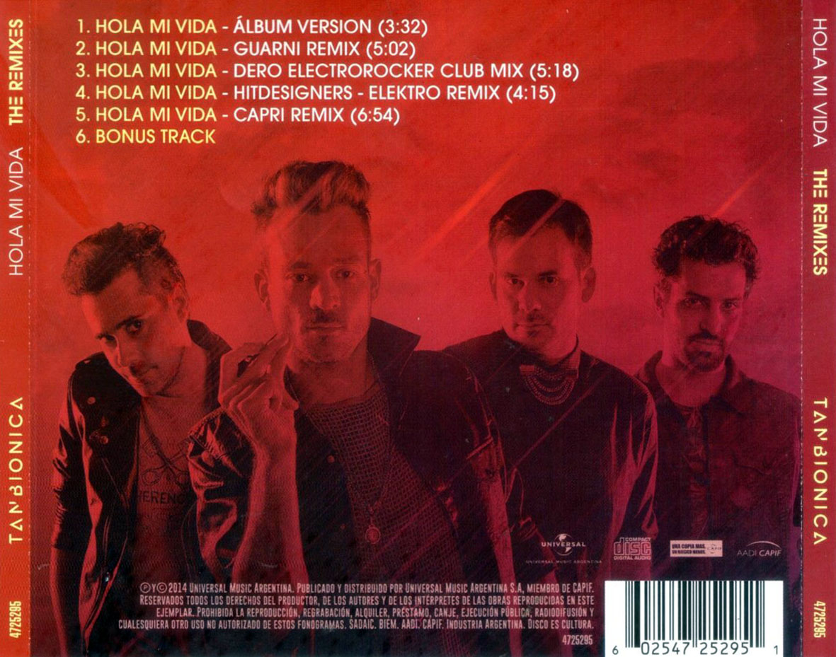 Cartula Trasera de Tan Bionica - Hola Mi Vida (The Remixes) (Ep)