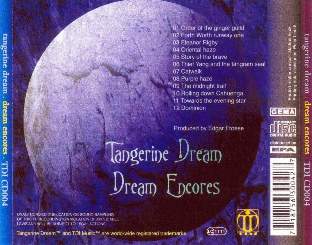 Cartula Trasera de Tangerine Dream - Dream Encores