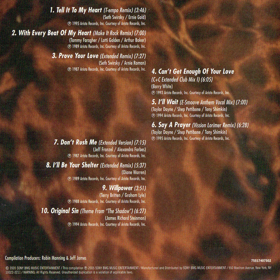 Cartula Interior Frontal de Taylor Dayne - Dance Diva Remixes & Rarities