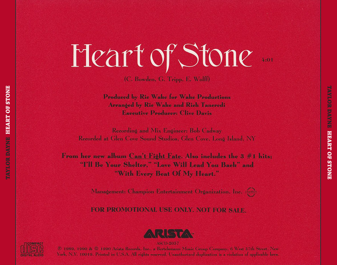 Cartula Trasera de Taylor Dayne - Heart Of Stone (Cd Single)