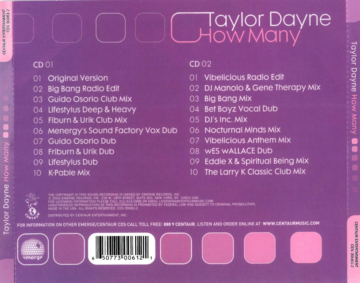 Cartula Trasera de Taylor Dayne - How Many (Cd Single)