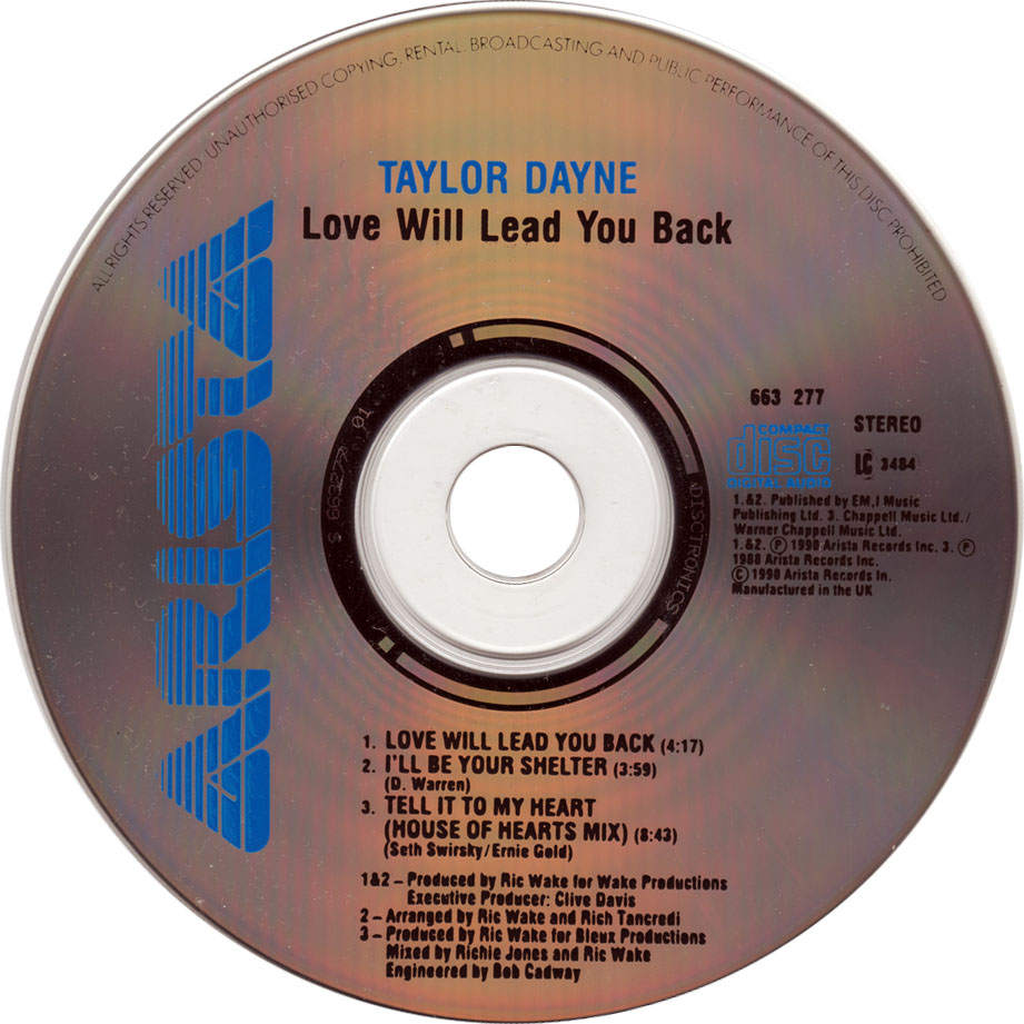 Cartula Cd de Taylor Dayne - Love Will Lead You Back (Cd Single)