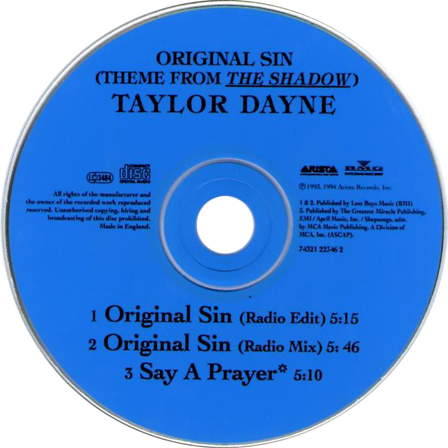 Cartula Cd de Taylor Dayne - Original Sin (Cd Single)