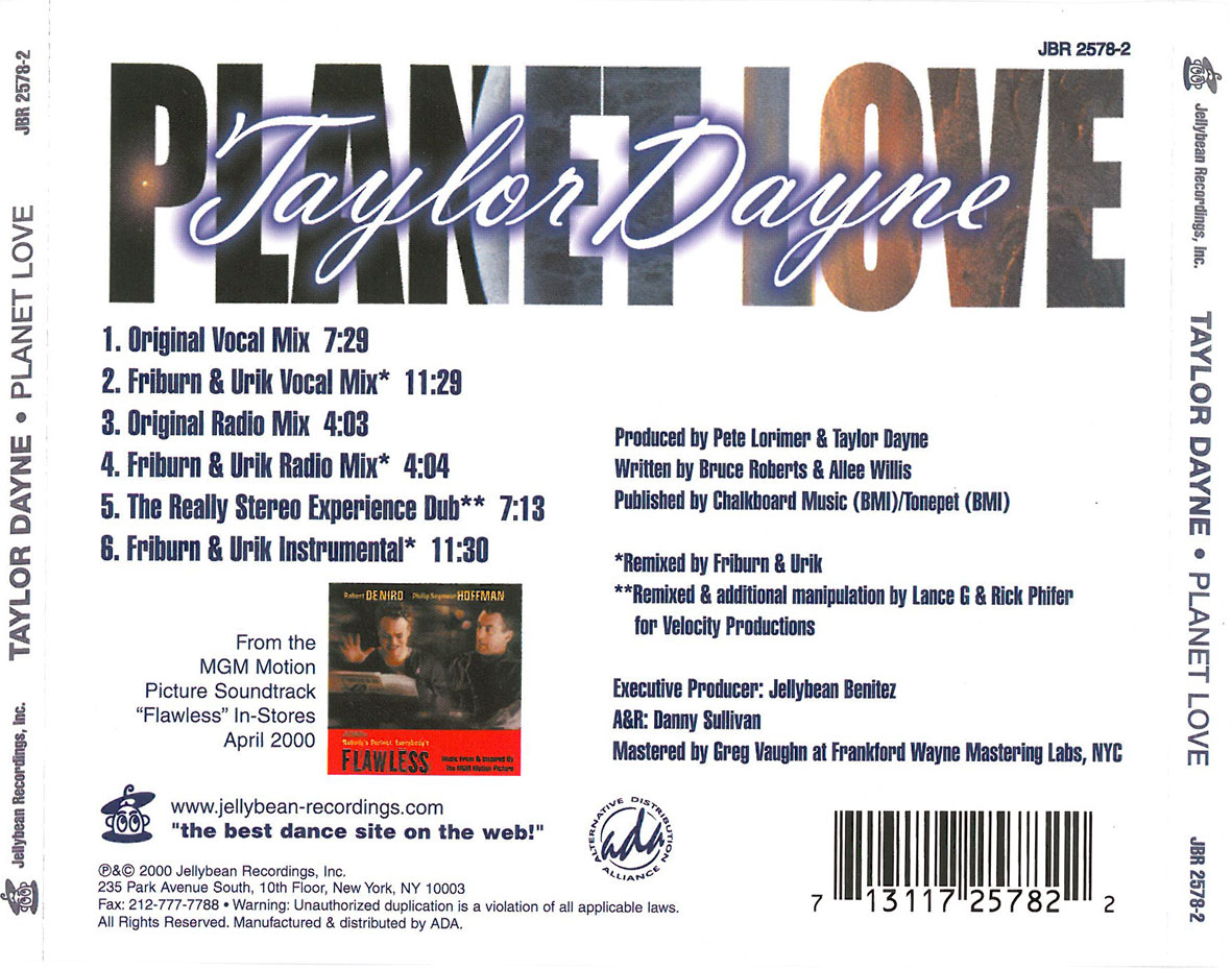 Cartula Trasera de Taylor Dayne - Planet Love (Cd Single)