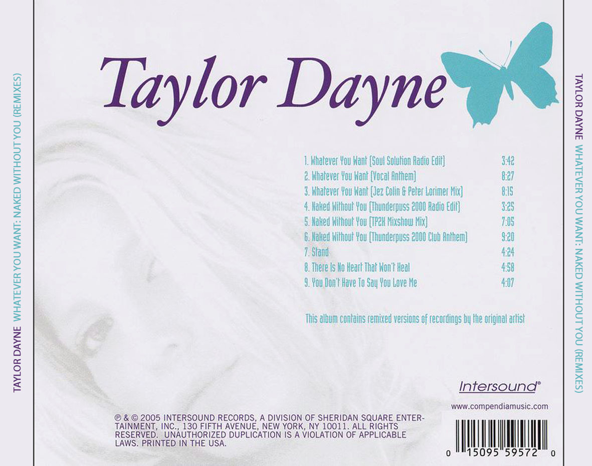 Cartula Trasera de Taylor Dayne - Whatever You Want / Naked Without You (Remixes) (Ep)