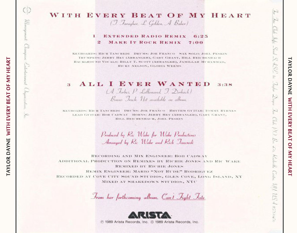 Cartula Trasera de Taylor Dayne - With Every Beat Of My Heart (Cd Single)