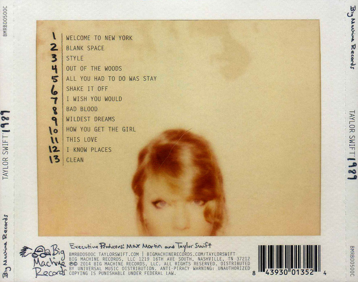 Cartula Trasera de Taylor Swift - 1989