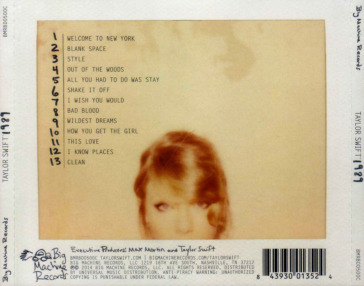Car Tula Trasera De Taylor Swift 1989 Portada Car Tula Trasera De Taylor Swift 1989 Portada