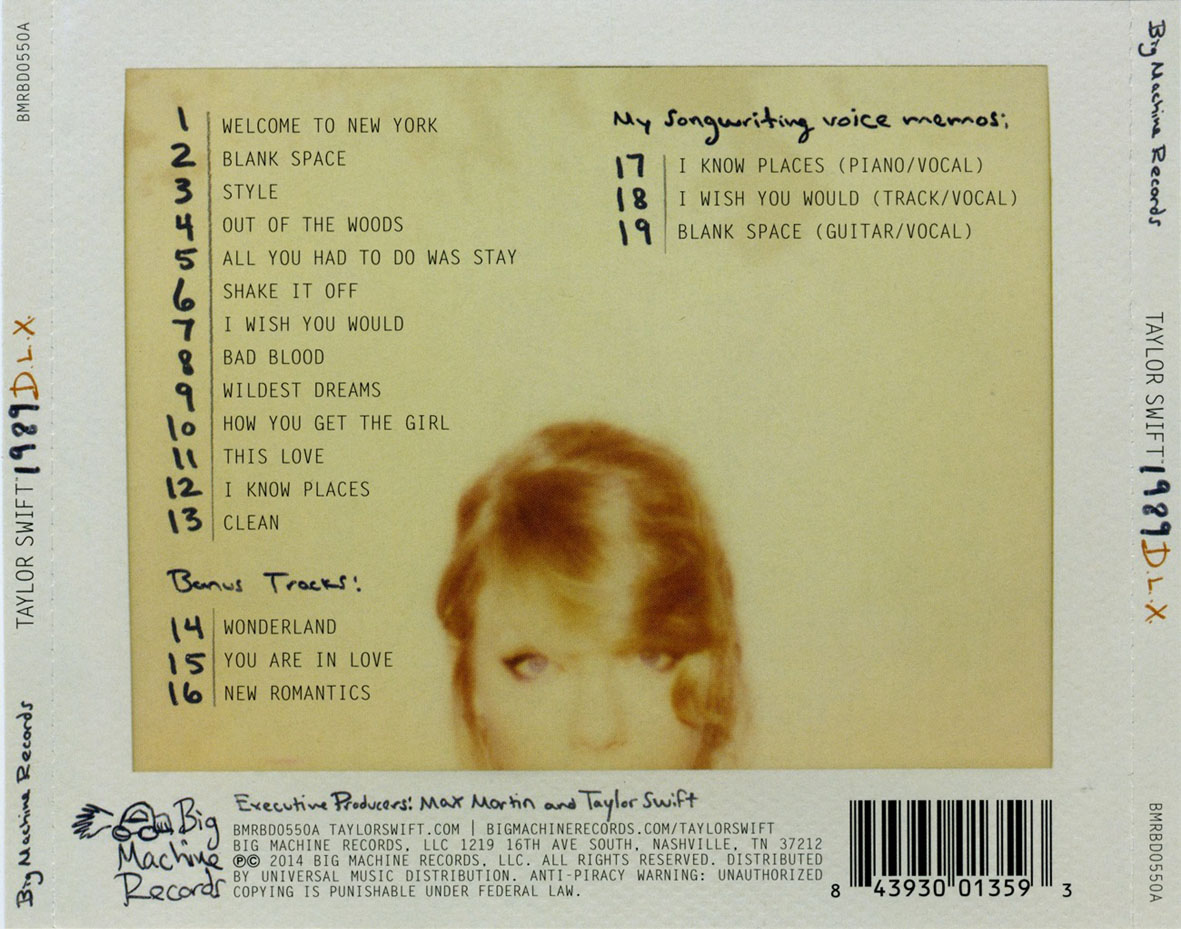 Cartula Trasera de Taylor Swift - 1989 (Target Edition)