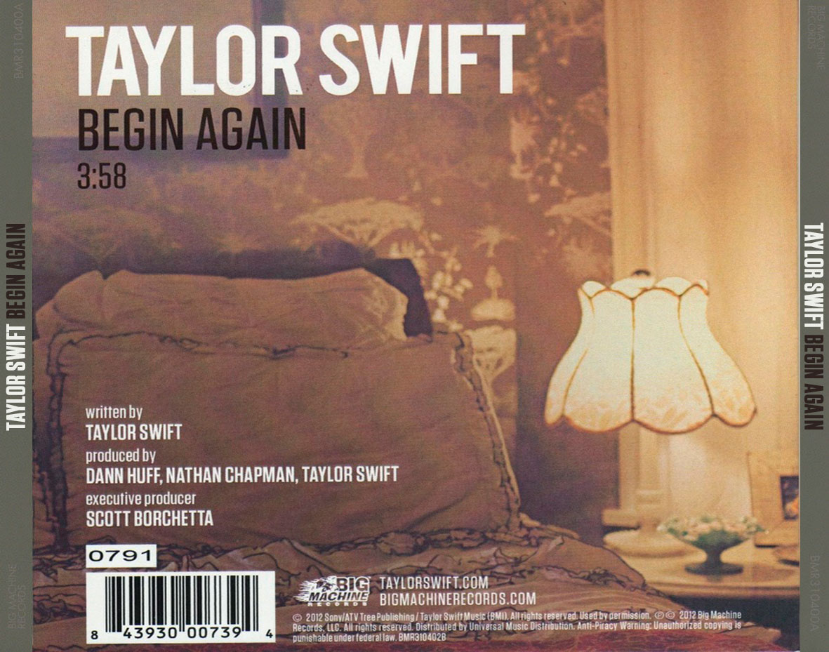 Cartula Trasera de Taylor Swift - Begin Again (Cd Single)