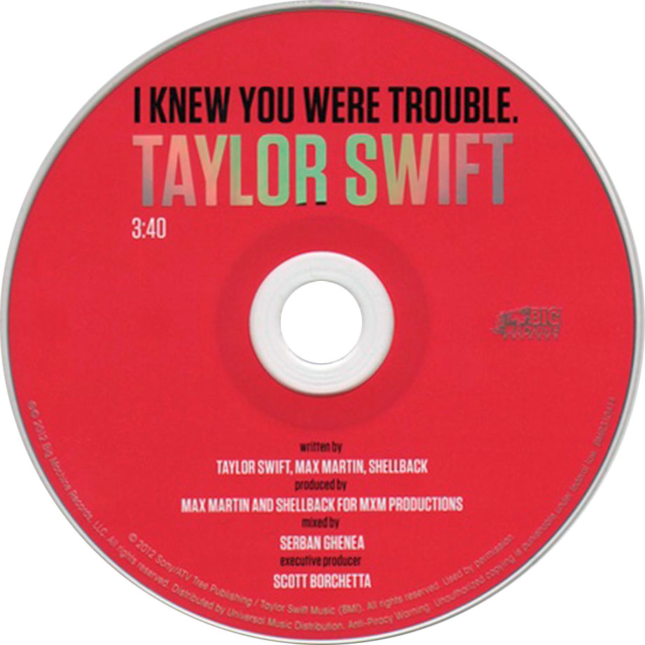 Cartula Cd de Taylor Swift - I Knew You Were Trouble (Cd Single)