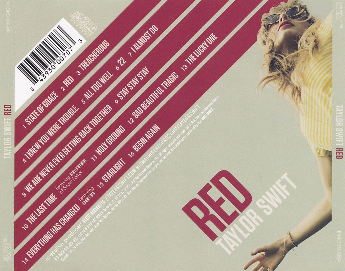 Cartula Trasera de Taylor Swift - Red