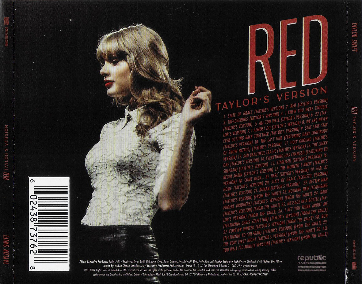 Cartula Trasera de Taylor Swift - Red (Taylor's Version)