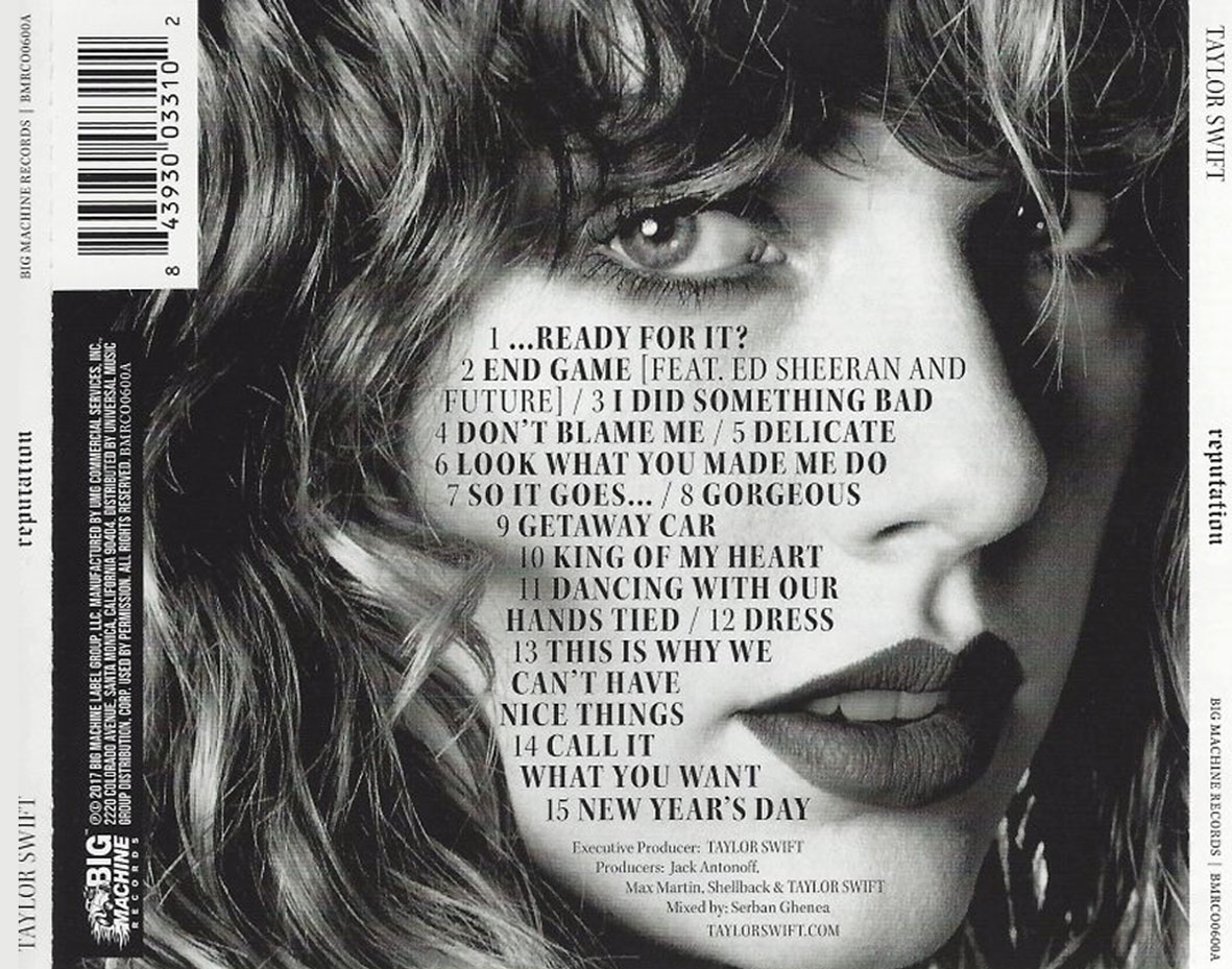 Cartula Trasera de Taylor Swift - Reputation