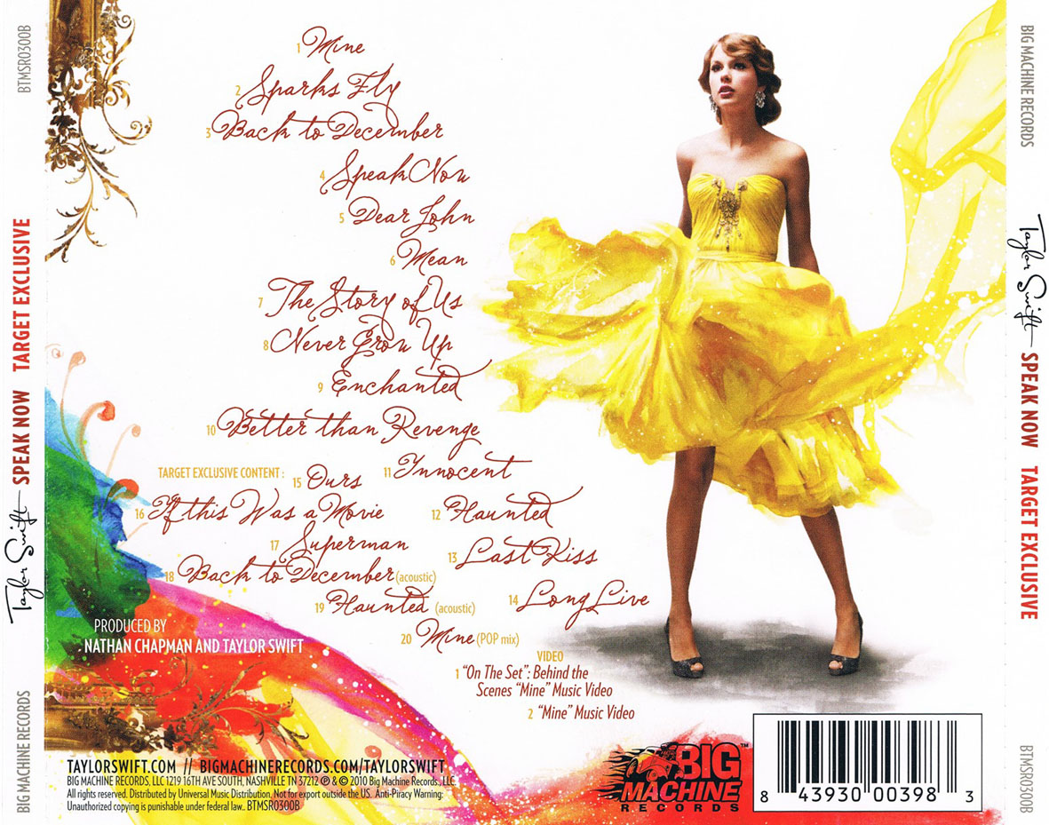 Cartula Trasera de Taylor Swift - Speak Now (Target Exclusive)