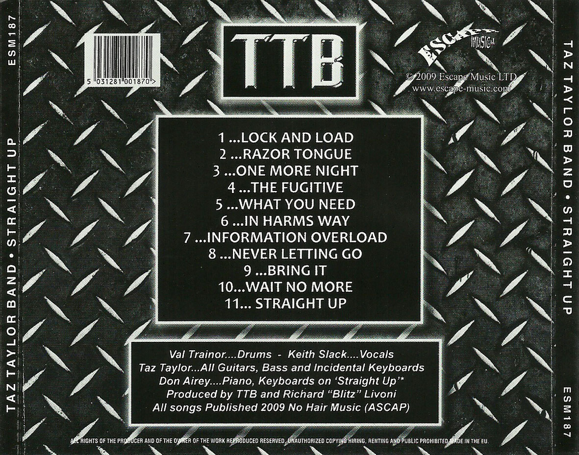 Cartula Trasera de Taz Taylor Band - Straight Up