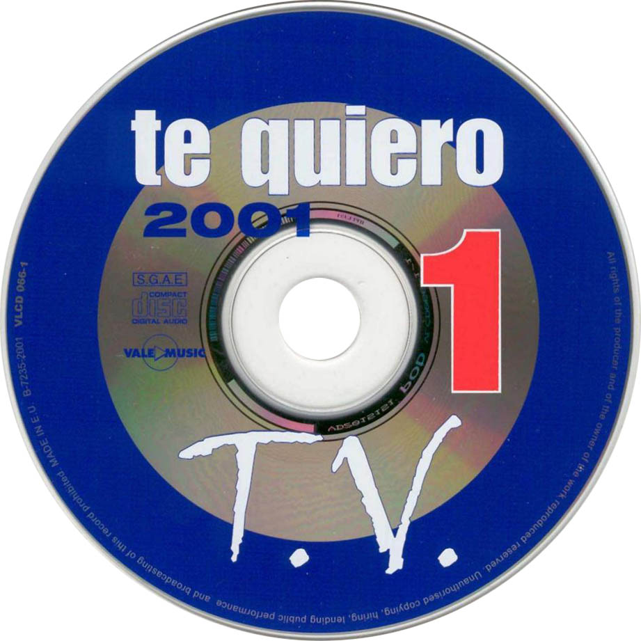 Cartula Cd1 de Te Quiero Tv 2001