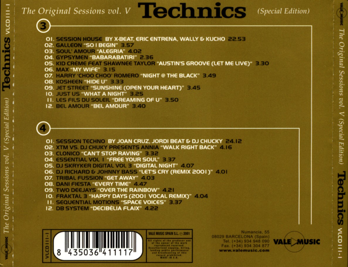 Cartula Trasera de Technics Volumen 5 Cd 3 Y 4