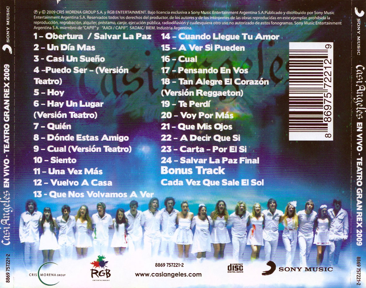 Cartula Trasera de Teen Angels - Casi Angeles En Vivo - Teatro Gran Rex 2009