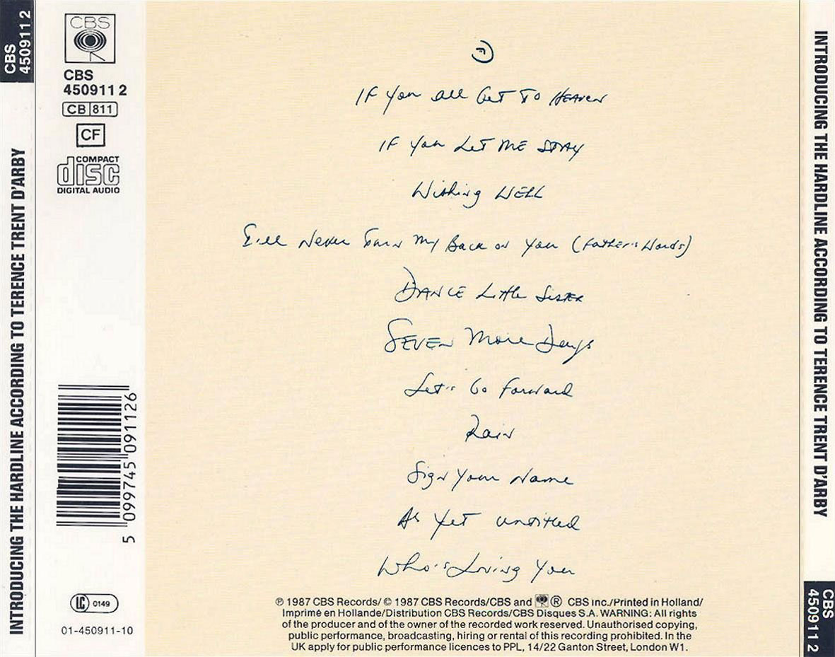 Cartula Trasera de Terence Trent D'arby's - Introducing The Hardline According To Terence Trent D'arby's