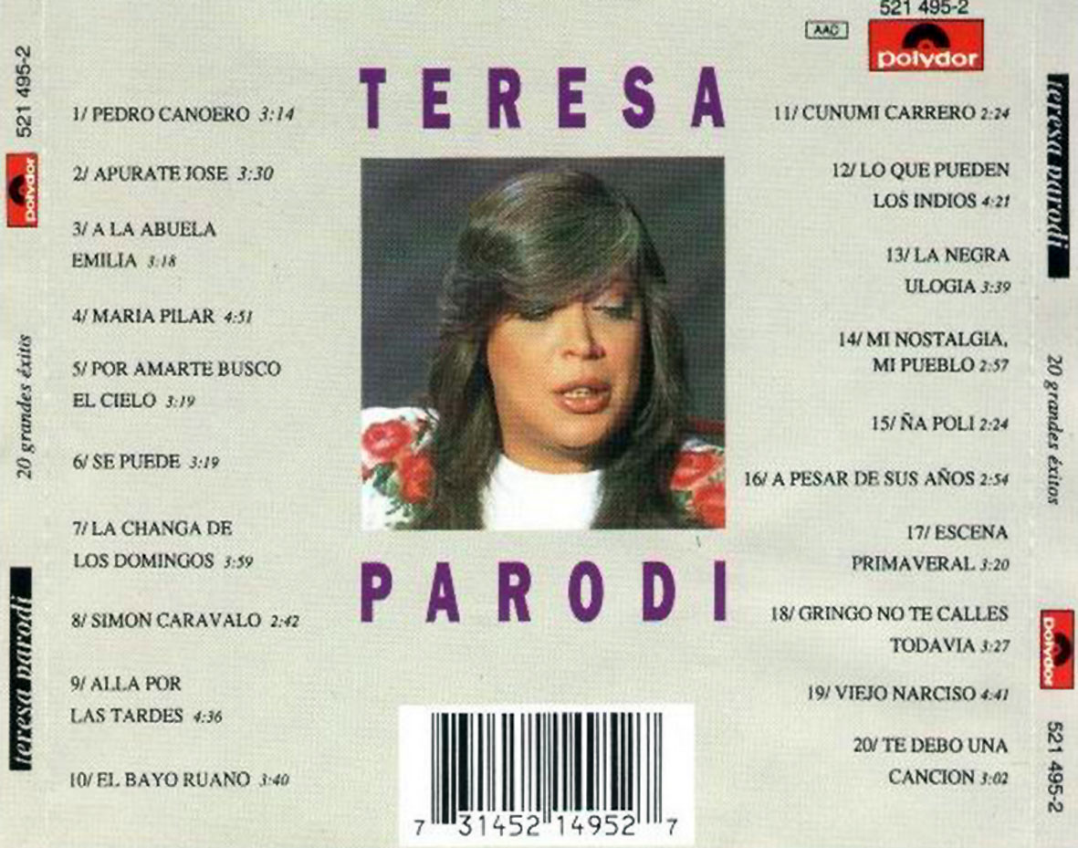 Cartula Trasera de Teresa Parodi - 20 Grandes Exitos