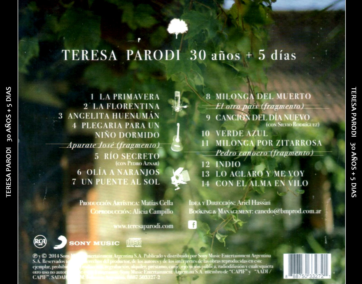 Cartula Trasera de Teresa Parodi - 30 Aos + 5 Dias