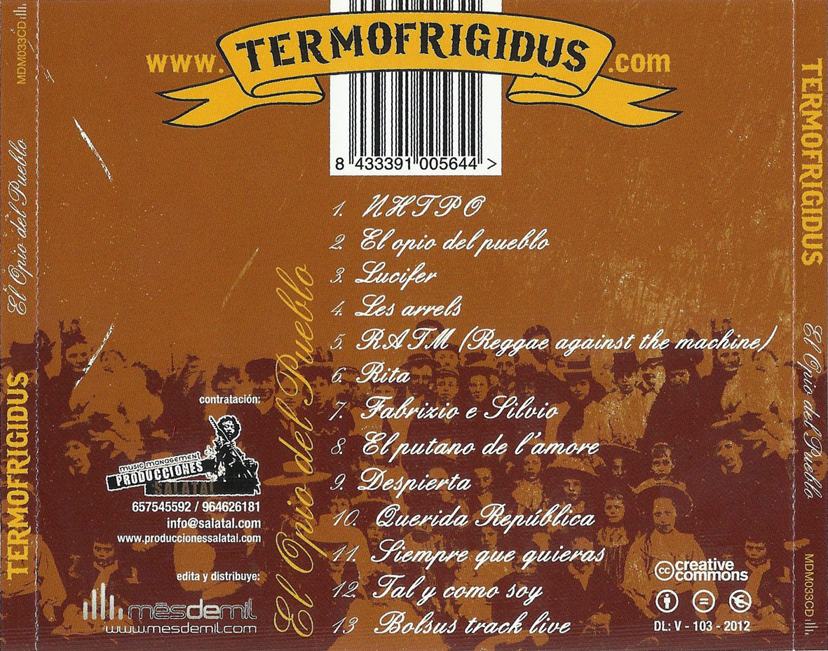 Cartula Trasera de Termofrigidus - El Opio Del Pueblo