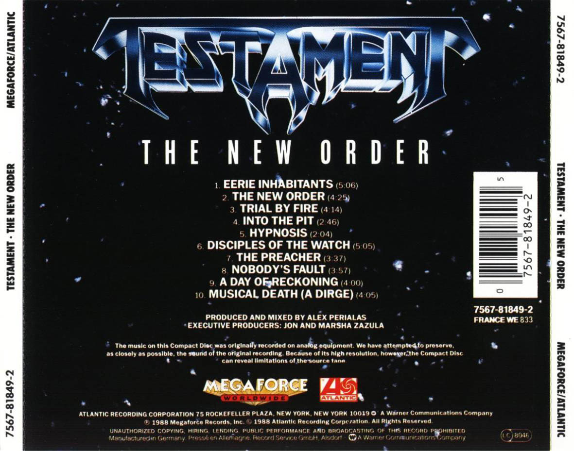 Cartula Trasera de Testament - The New Order