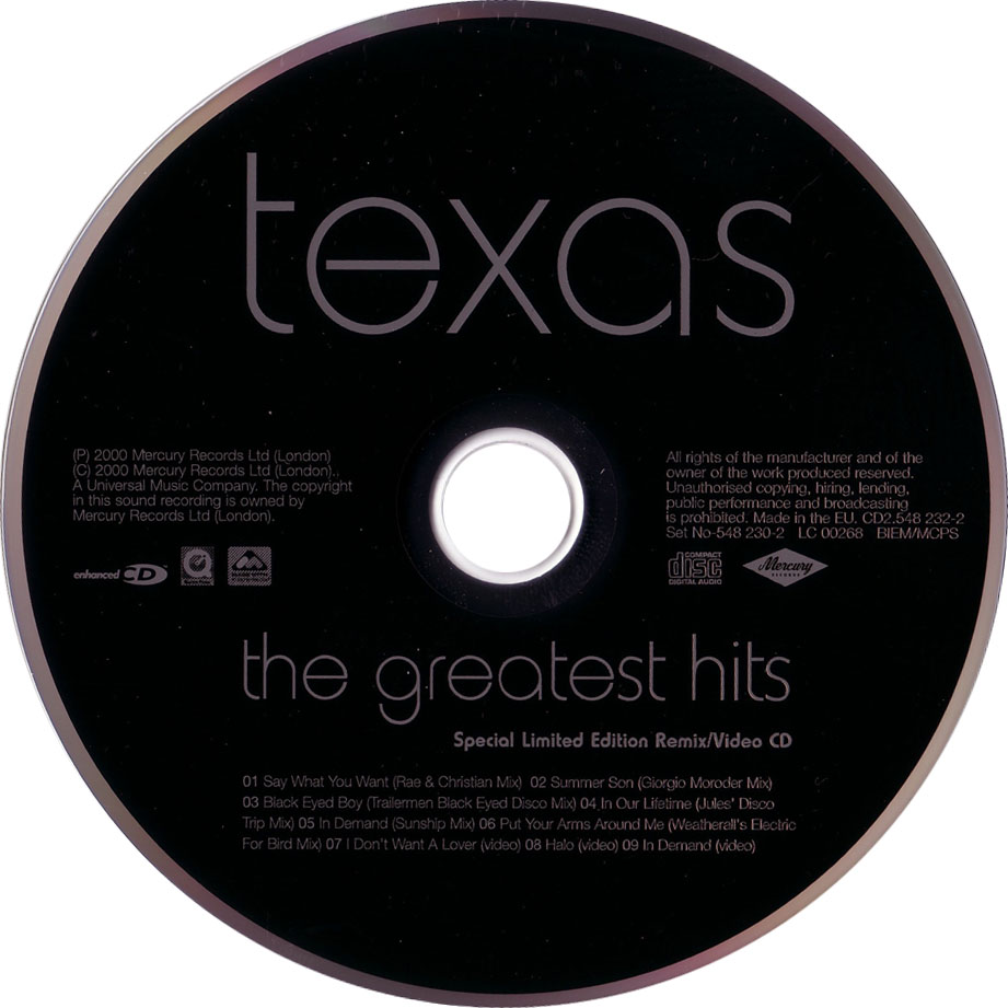Cartula Cd2 de Texas - The Greatest Hits