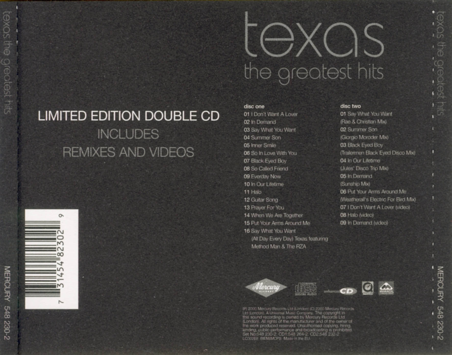 Cartula Trasera de Texas - The Greatest Hits